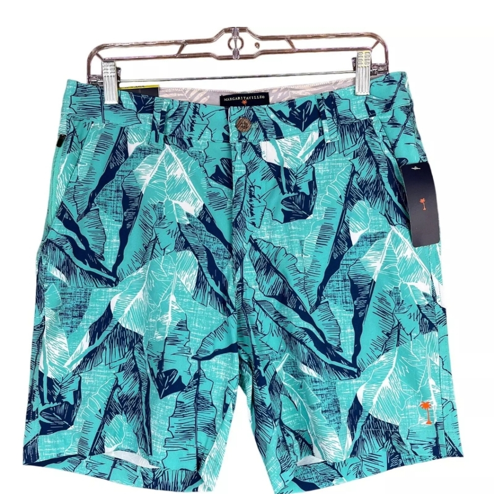 NEW Margaritaville Hybrid Swim Boardshorts Turquoise/Green w/Blue Leaves sz 40